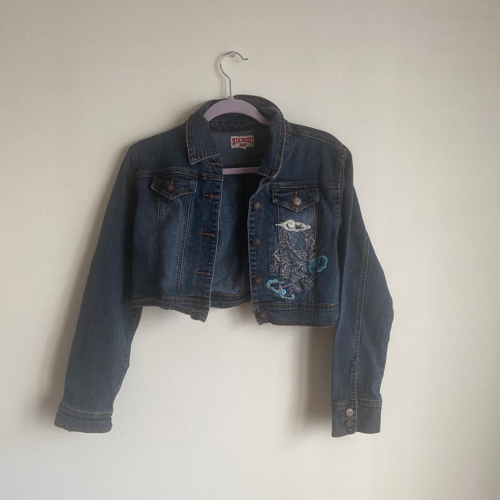 Y2K EMBROIDERED CROPPED DENIM JACKET